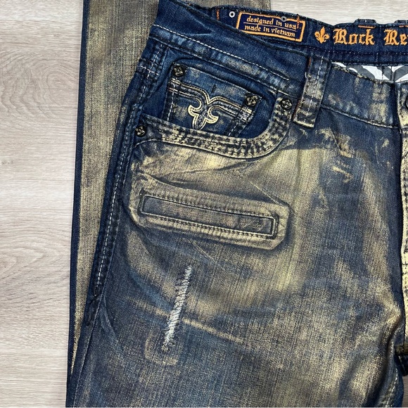Rock Revival Gold Foiled Ayaan Biker Jeans Size 40 - Picture 8 of 16